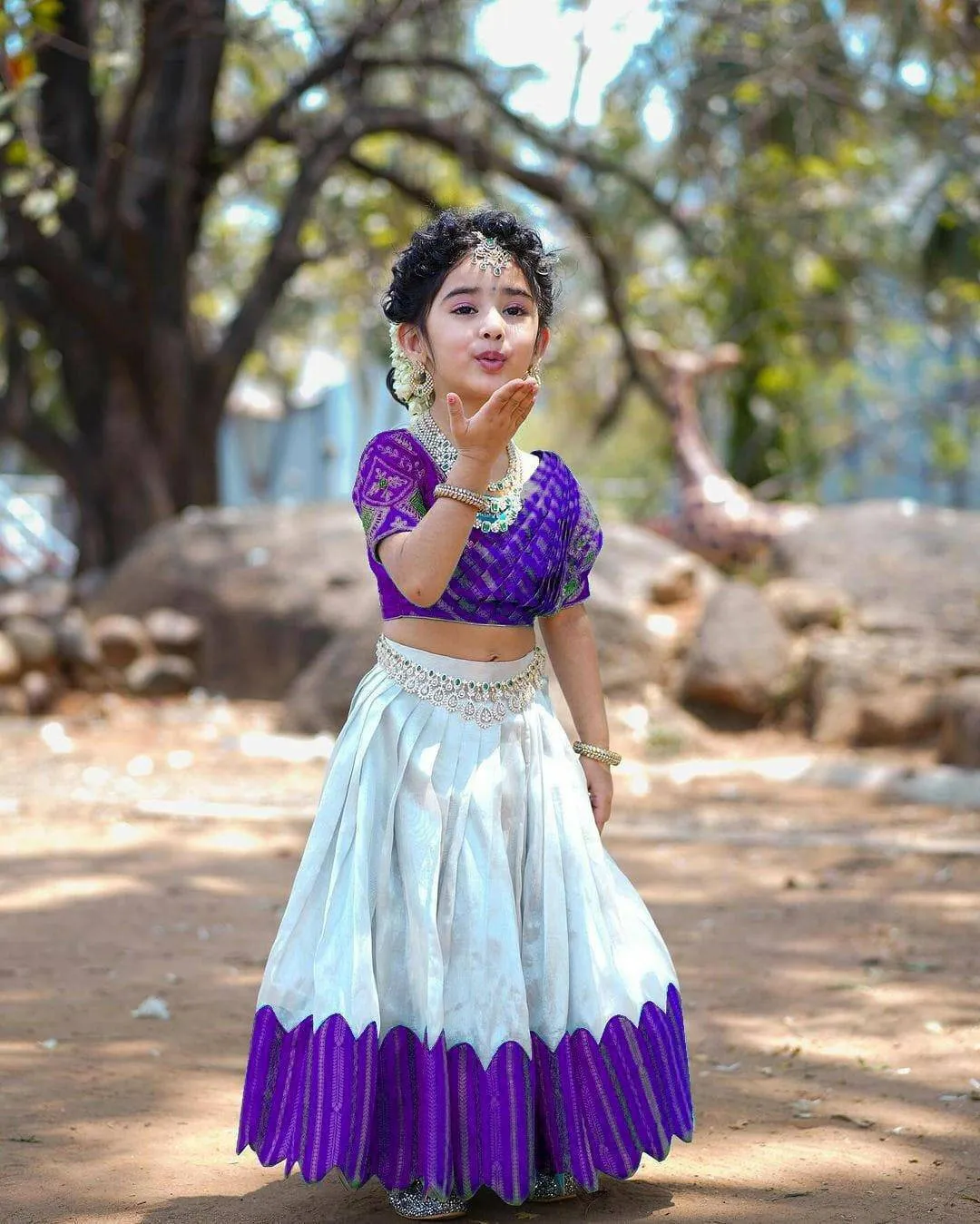Embroidered Work Stitched Lehenga & Blouse with Joint Dupatta For Kids