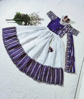 Embroidered Work Stitched Lehenga & Blouse with Joint Dupatta For Kids