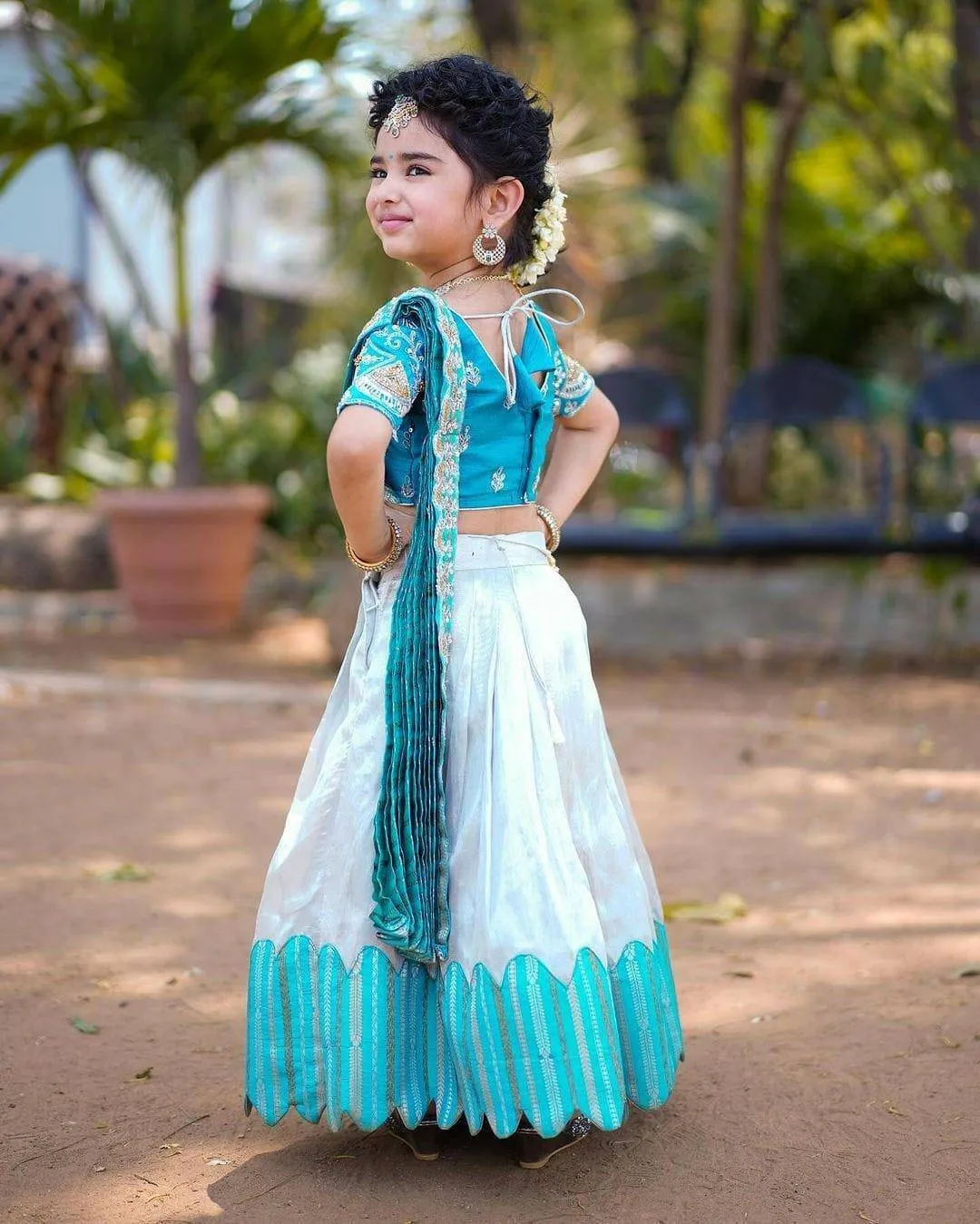 Embroidered Work Stitched Lehenga & Blouse with Joint Dupatta For Kids