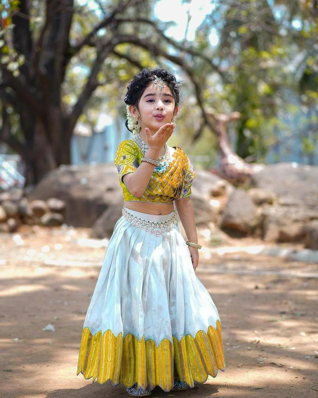 Embroidered Work Stitched Lehenga & Blouse with Joint Dupatta For Kids