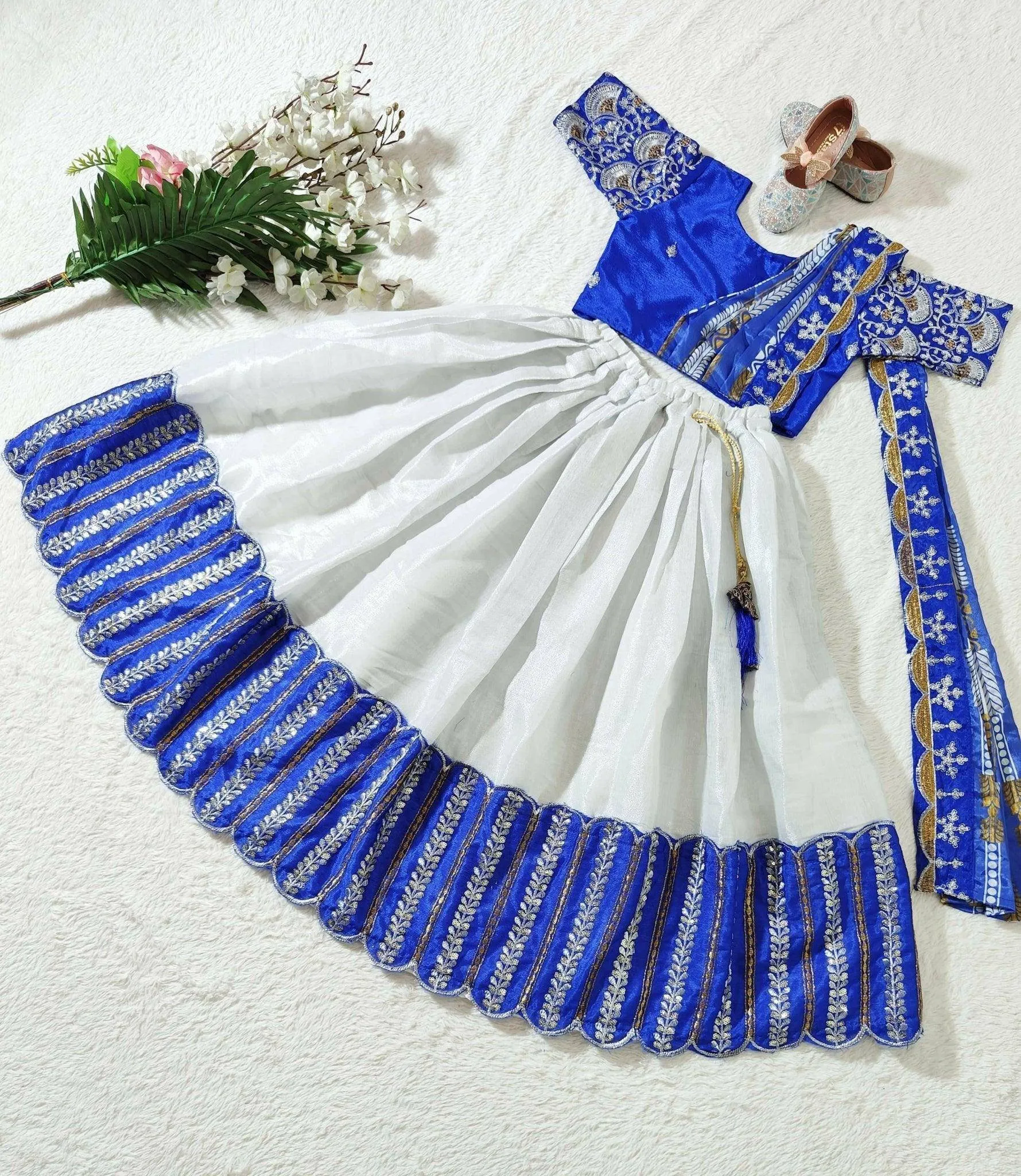 Embroidered Work Stitched Lehenga & Blouse with Joint Dupatta For Kids
