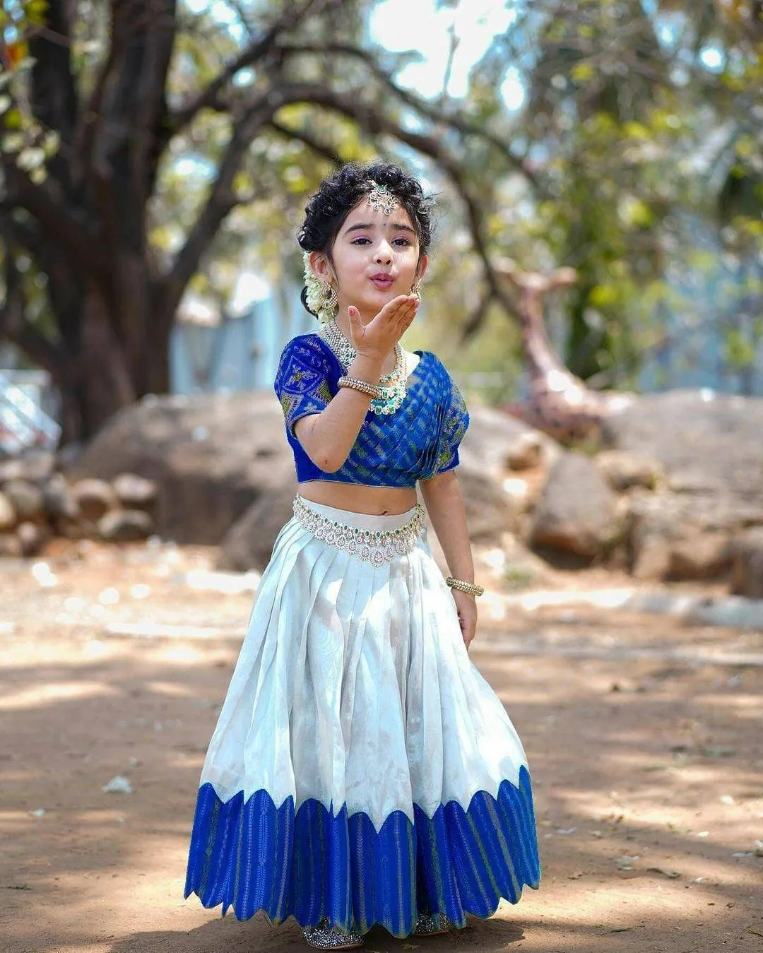 Embroidered Work Stitched Lehenga & Blouse with Joint Dupatta For Kids
