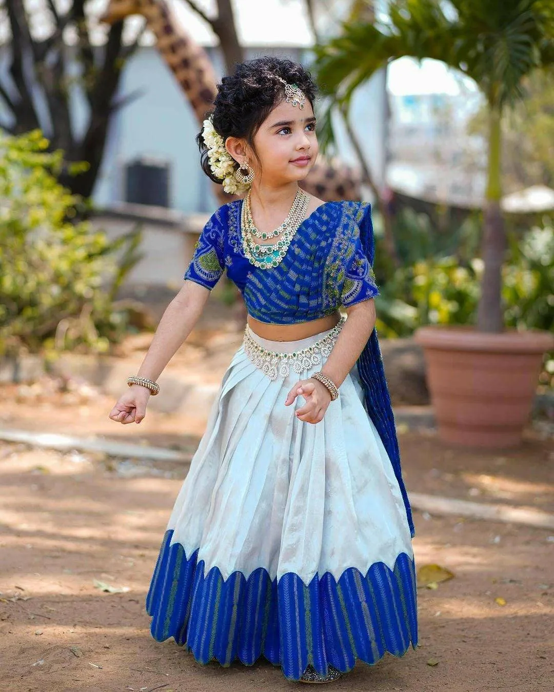 Embroidered Work Stitched Lehenga & Blouse with Joint Dupatta For Kids