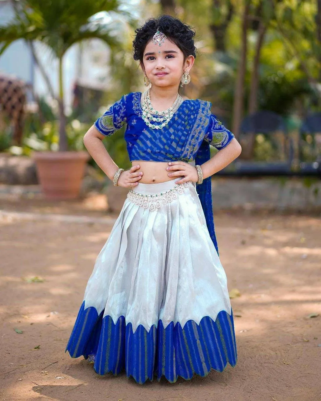 Embroidered Work Stitched Lehenga & Blouse with Joint Dupatta For Kids