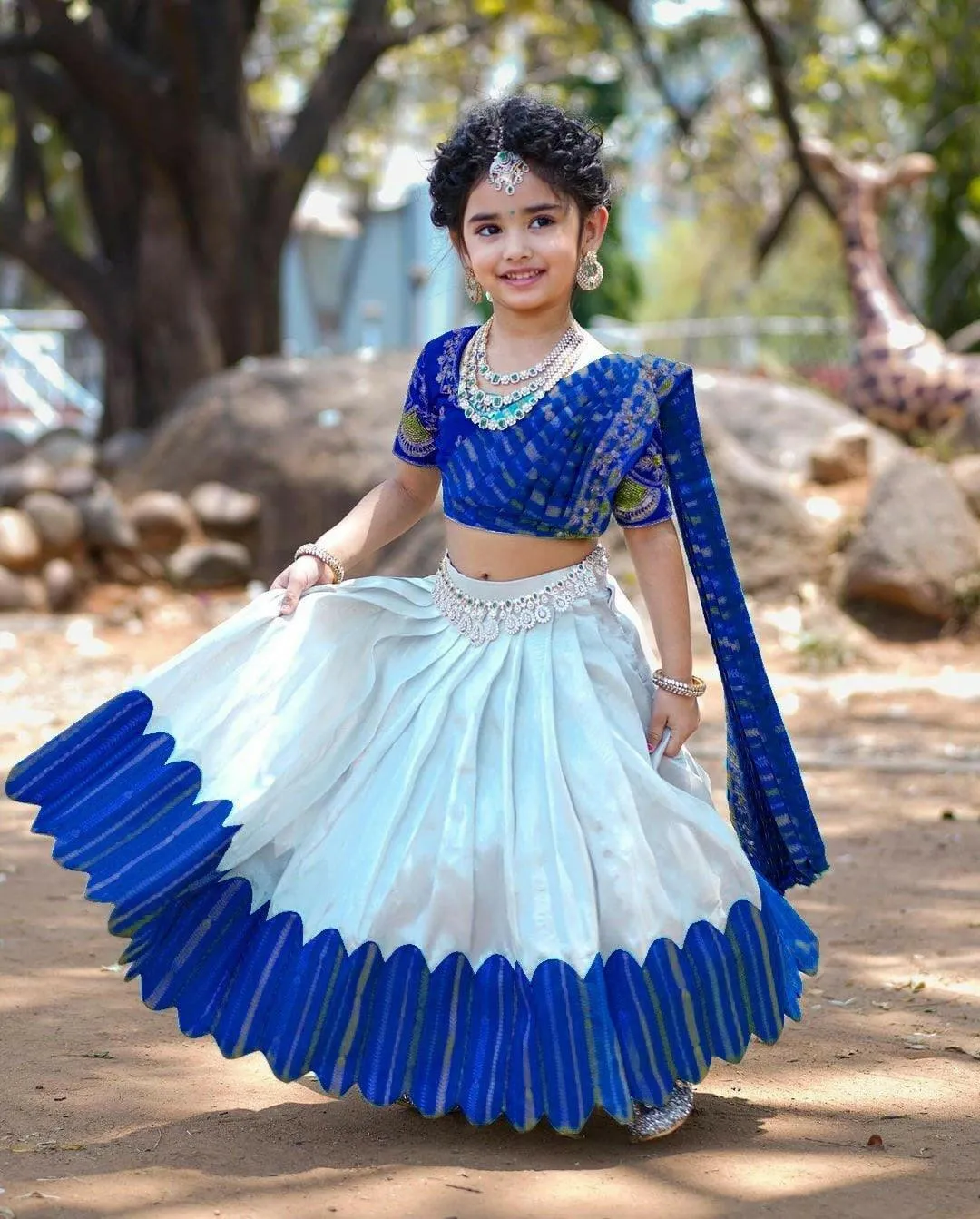 Embroidered Work Stitched Lehenga & Blouse with Joint Dupatta For Kids
