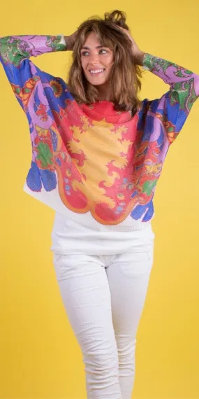 Emy Batwing Sweater with Royal Print