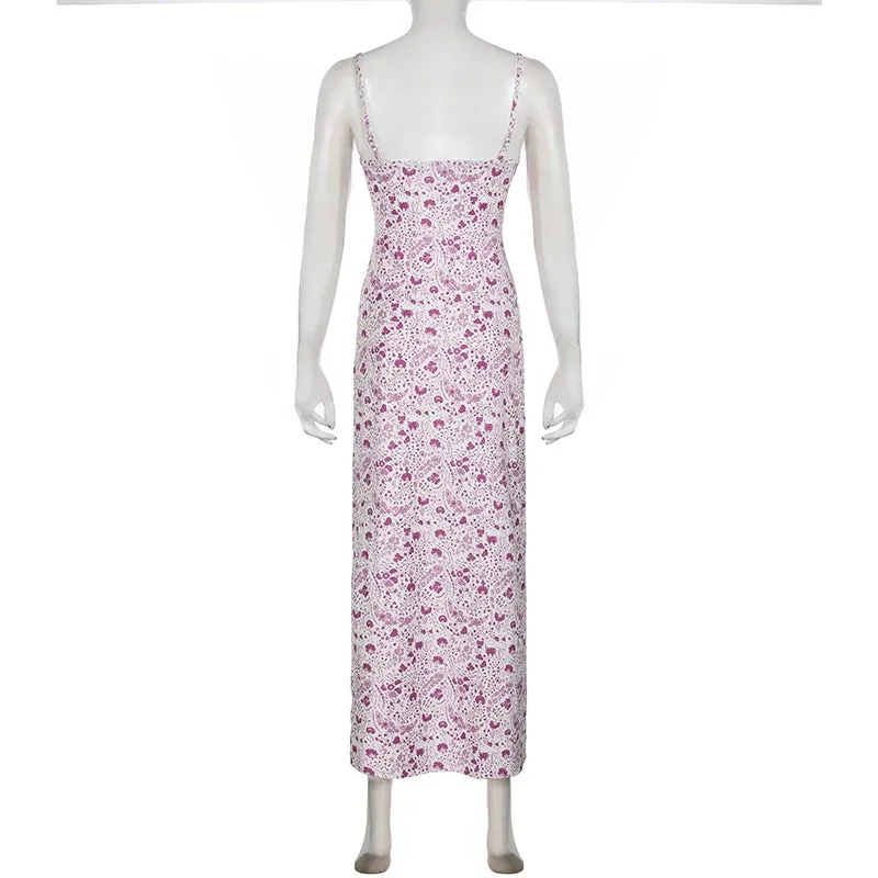 Fashion Spaghetti Strap Printed Slim Sexy Summer Dress Female Beach Holidays Tie-Up Sundress Party Long Dresses Chic