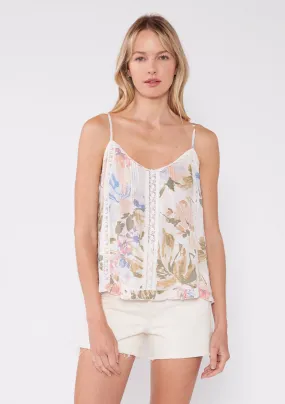 Floral Lace Trim V Neck Tank Top