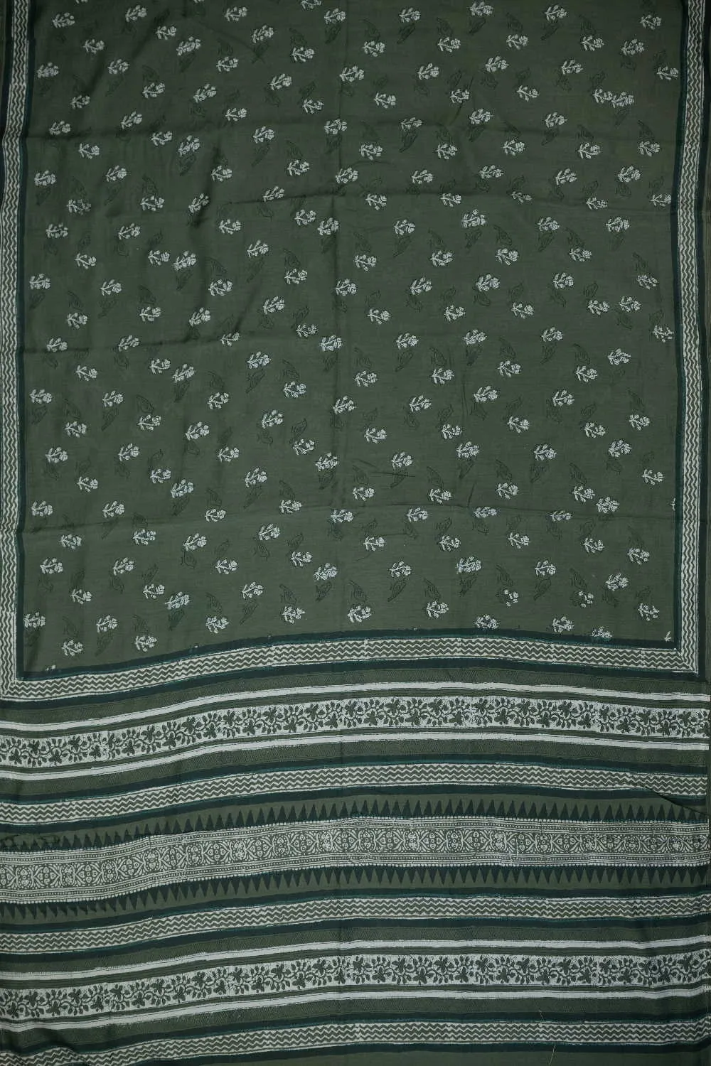 Florals on Green Block Printed Lyocell saree