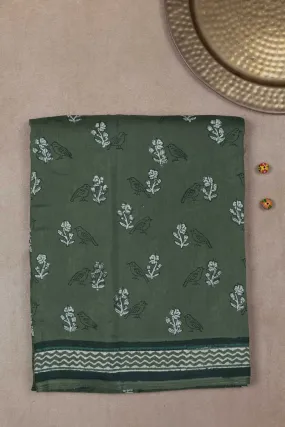 Florals on Green Block Printed Lyocell saree