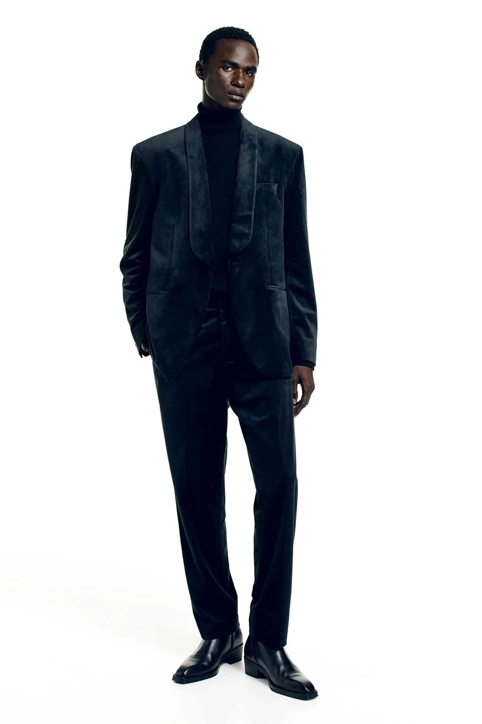 H&M Regular Fit Velvet Suit Pants, black
