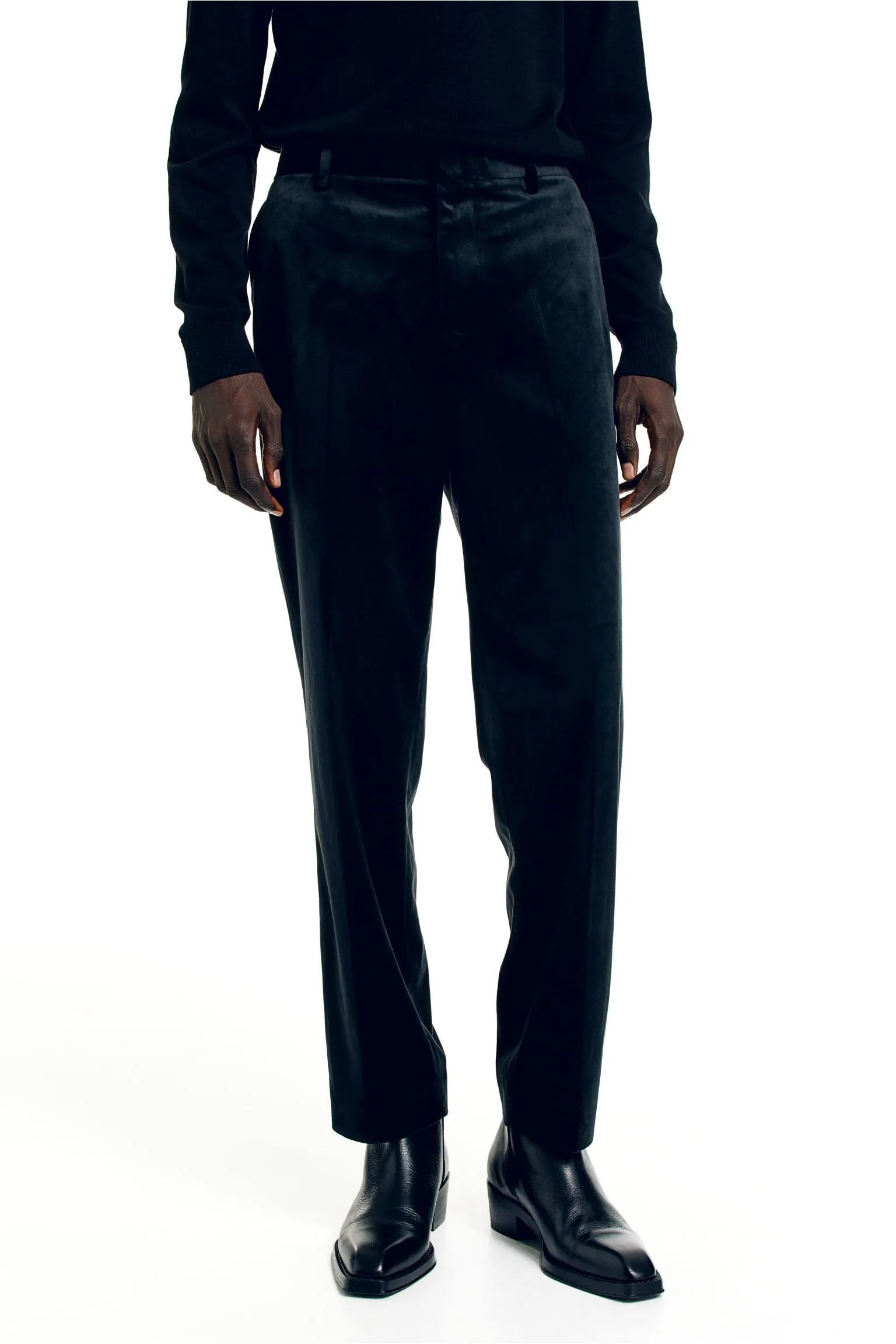 H&M Regular Fit Velvet Suit Pants, black