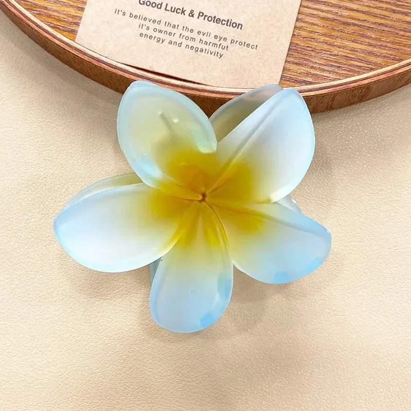 Hawaiian Flower Hair Clips for Women – Giant Floral Shark Clip in Vibrant Yellow, Perfect for Parties & Korean-Inspired Style