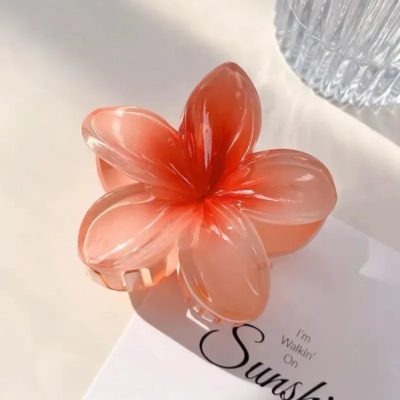 Hawaiian Flower Hair Clips for Women – Giant Floral Shark Clip in Vibrant Yellow, Perfect for Parties & Korean-Inspired Style