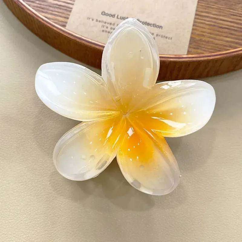 Hawaiian Flower Hair Clips for Women – Giant Floral Shark Clip in Vibrant Yellow, Perfect for Parties & Korean-Inspired Style