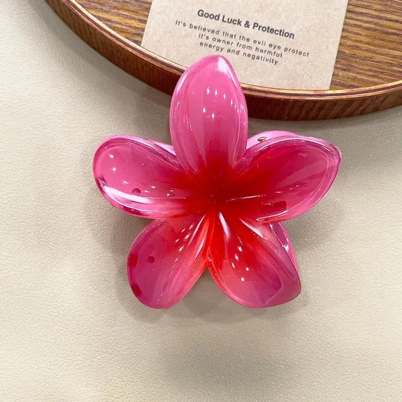 Hawaiian Flower Hair Clips for Women – Giant Floral Shark Clip in Vibrant Yellow, Perfect for Parties & Korean-Inspired Style
