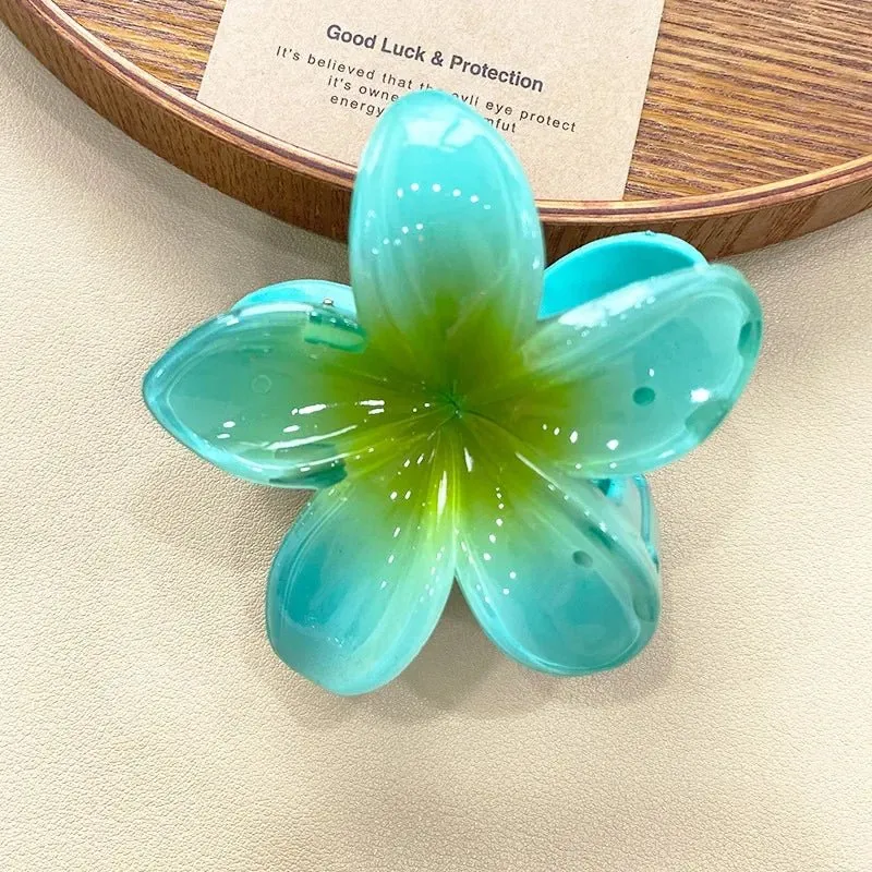 Hawaiian Flower Hair Clips for Women – Giant Floral Shark Clip in Vibrant Yellow, Perfect for Parties & Korean-Inspired Style