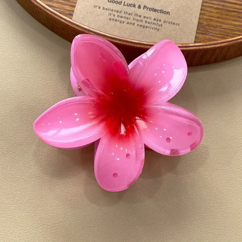 Hawaiian Flower Hair Clips for Women – Giant Floral Shark Clip in Vibrant Yellow, Perfect for Parties & Korean-Inspired Style