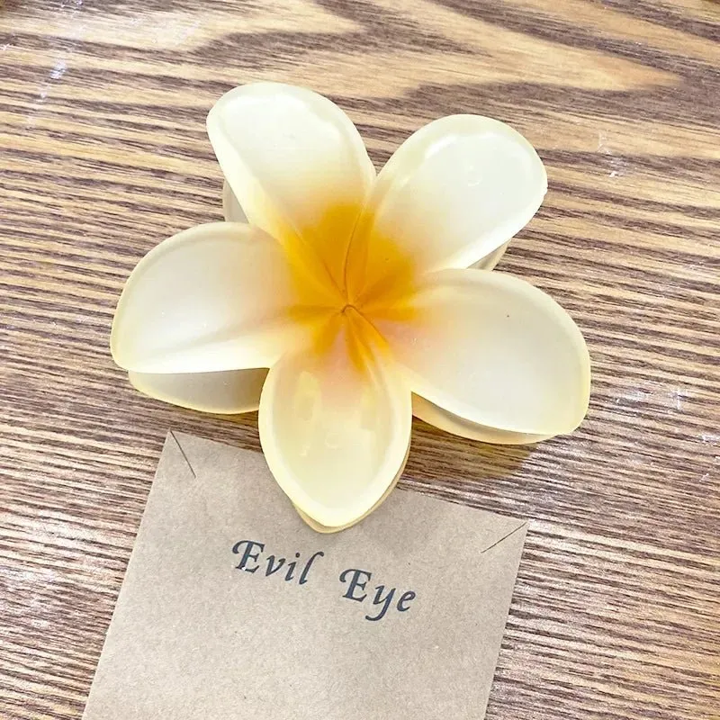Hawaiian Flower Hair Clips for Women – Giant Floral Shark Clip in Vibrant Yellow, Perfect for Parties & Korean-Inspired Style