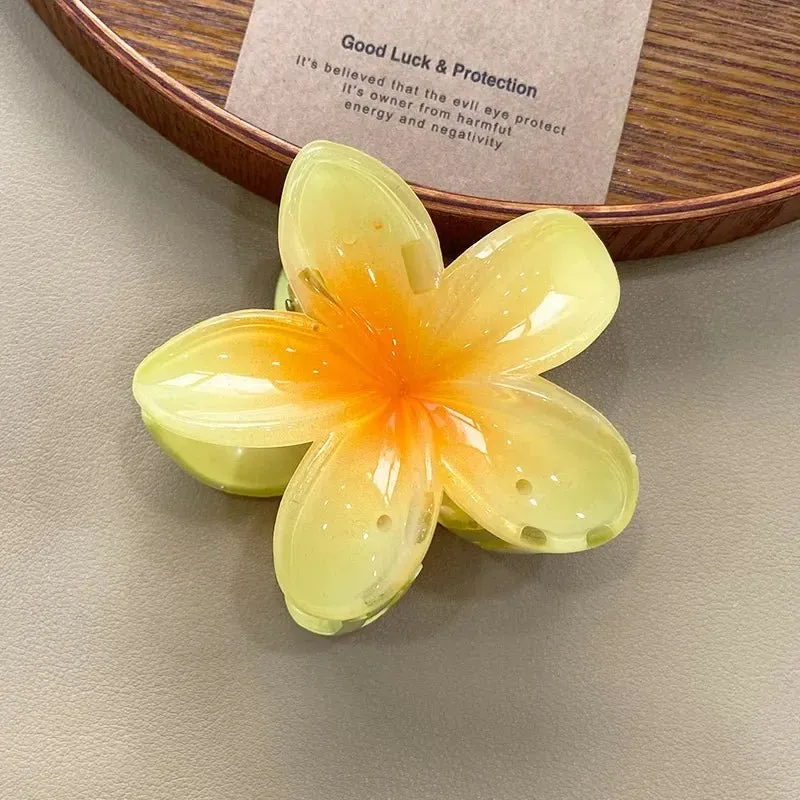 Hawaiian Flower Hair Clips for Women – Giant Floral Shark Clip in Vibrant Yellow, Perfect for Parties & Korean-Inspired Style