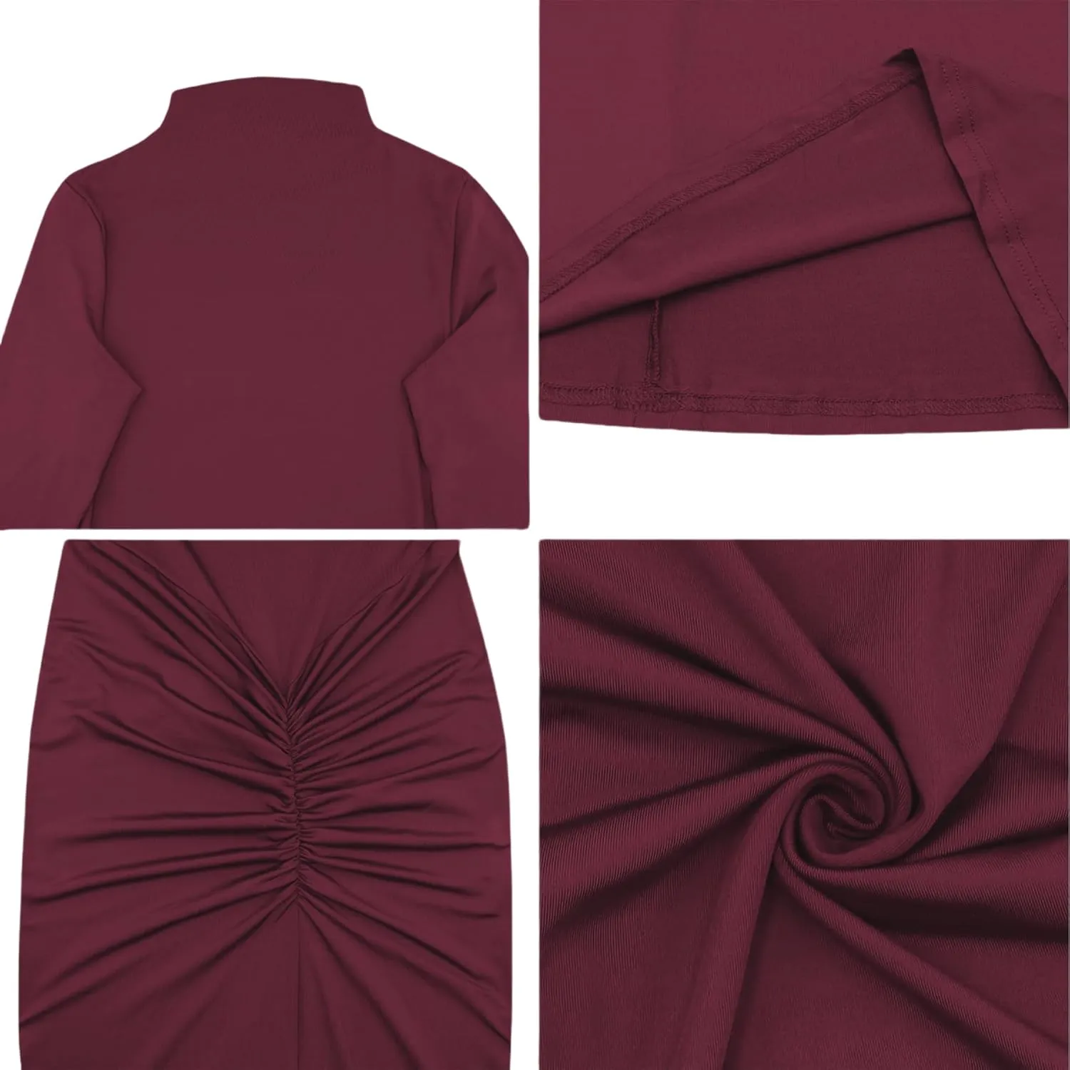 JUMISEE Women's Sexy Ruched Long Sleeve Maxi Dress Elegant Turtleneck Bodycon Cocktail Party Dress Evening Dress