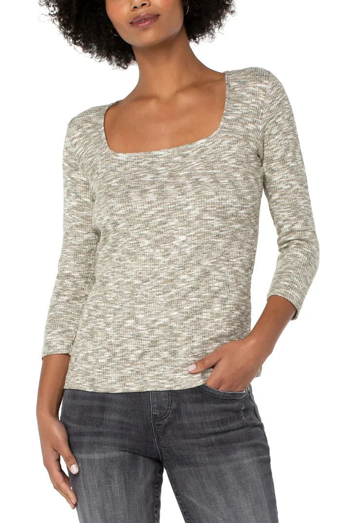 Liverpool Square Neck 3/4 Sleeve Knit Top (Stripe)