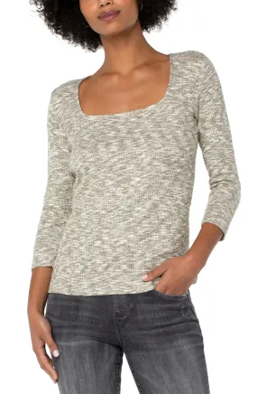 Liverpool Square Neck 3/4 Sleeve Knit Top (Stripe)