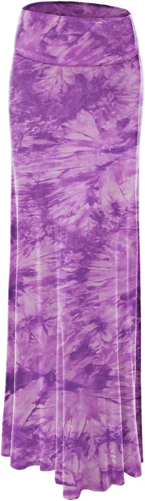 Lock and Love Women's Casual High Waist Solid/Tie Dye Fold Over Flowy Long Maxi Skirt