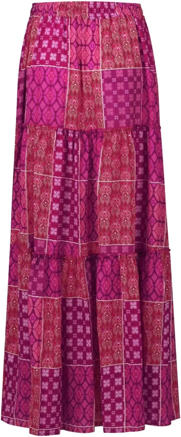Long Skirts for Women Summer A-Line Flowy Swing Maxi Ruffle Tiered Skirt Beach Vacation Clothes