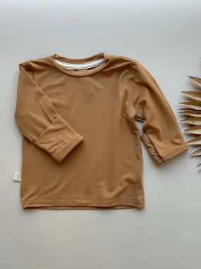 Long Sleeve Crew Neck Tee with Mittens | Baby & Toddler | Luxury Bamboo | Clay