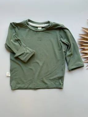 Long Sleeve Crew Neck Tee with Mittens | Eucalyptus