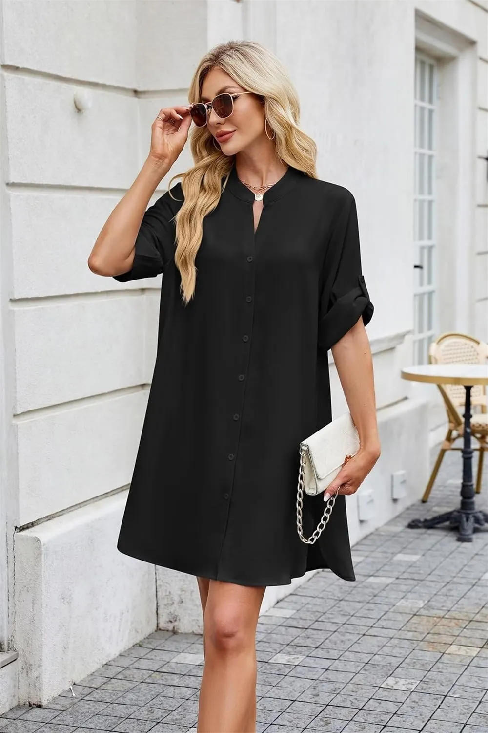 Loose Fit Shift Dress with Buttons for Women Long Sleeve Elegant Shirtdress - Casual and Elegant Design