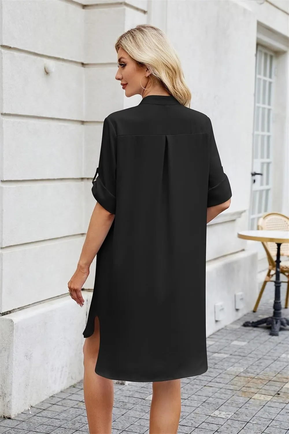 Loose Fit Shift Dress with Buttons for Women Long Sleeve Elegant Shirtdress - Casual and Elegant Design