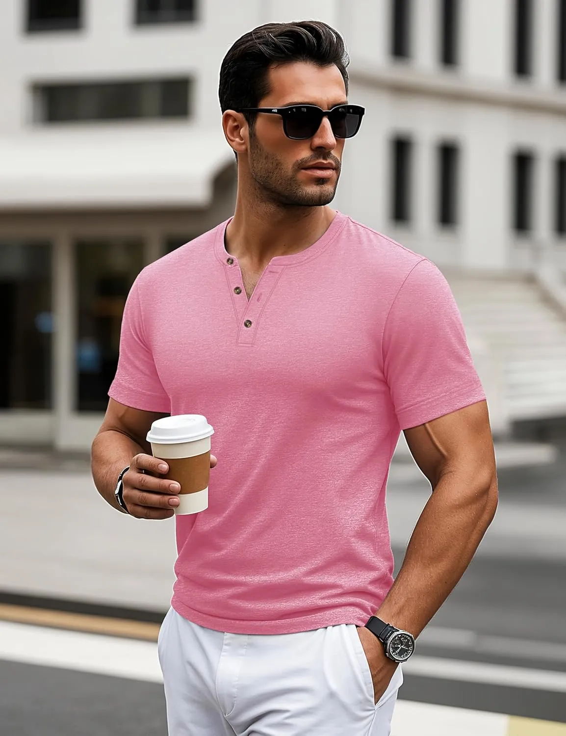 MAGCOMSEN Men's Henley Short Sleeve Shirt Cotton Lightweight 3 Button Tops Vintage Casual Summer Shirt Soft Fashion