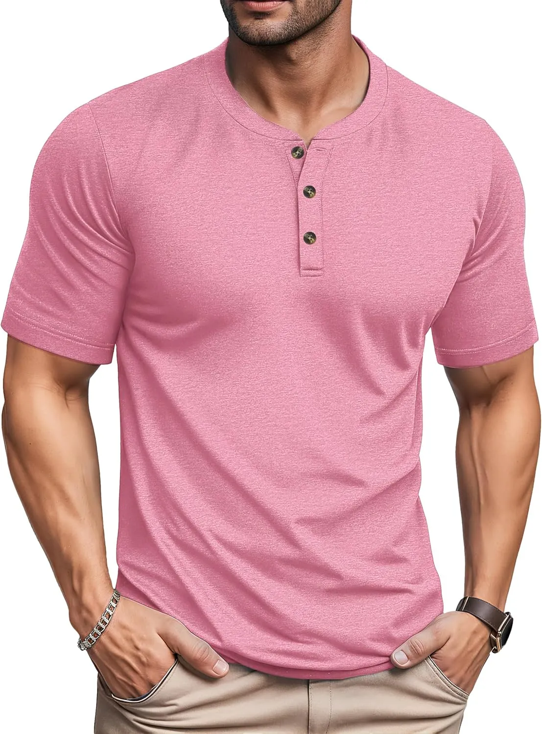 MAGCOMSEN Men's Henley Short Sleeve Shirt Cotton Lightweight 3 Button Tops Vintage Casual Summer Shirt Soft Fashion