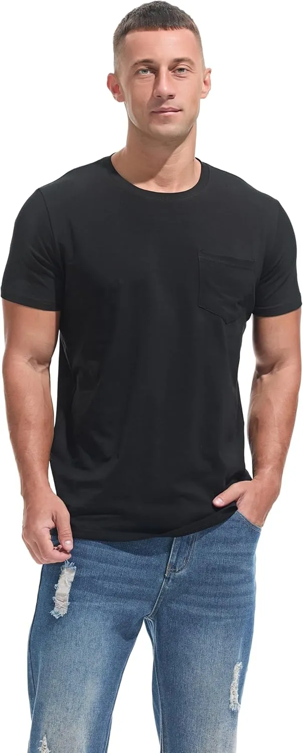 Men's Ultra Soft Premium Cotton Pocket T-Shirt Classic Fit Lightweight Cooling Short Sleeve Casual Tee Shirt