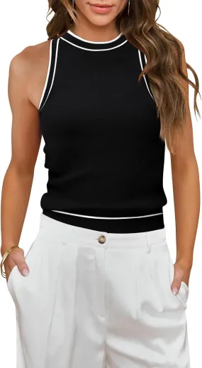 MIHOLL Women Summer Racerback Tank Tops Cute Sleeveless Halter Neck Tank Top Trendy Ribbed Cropped Tank Shirts
