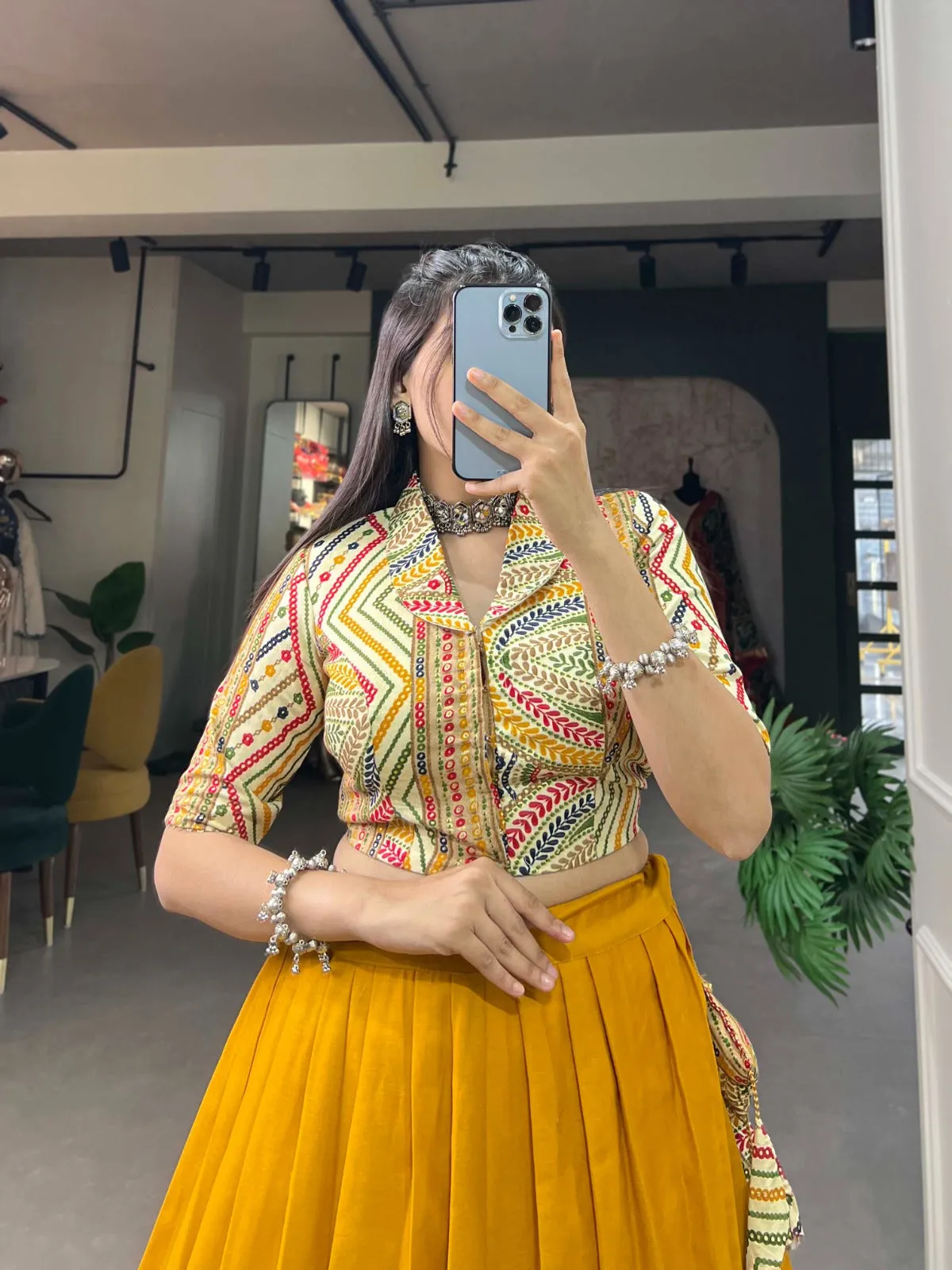 Mustard Cotton Lehenga Co-ord Set with Adjustable Blouse