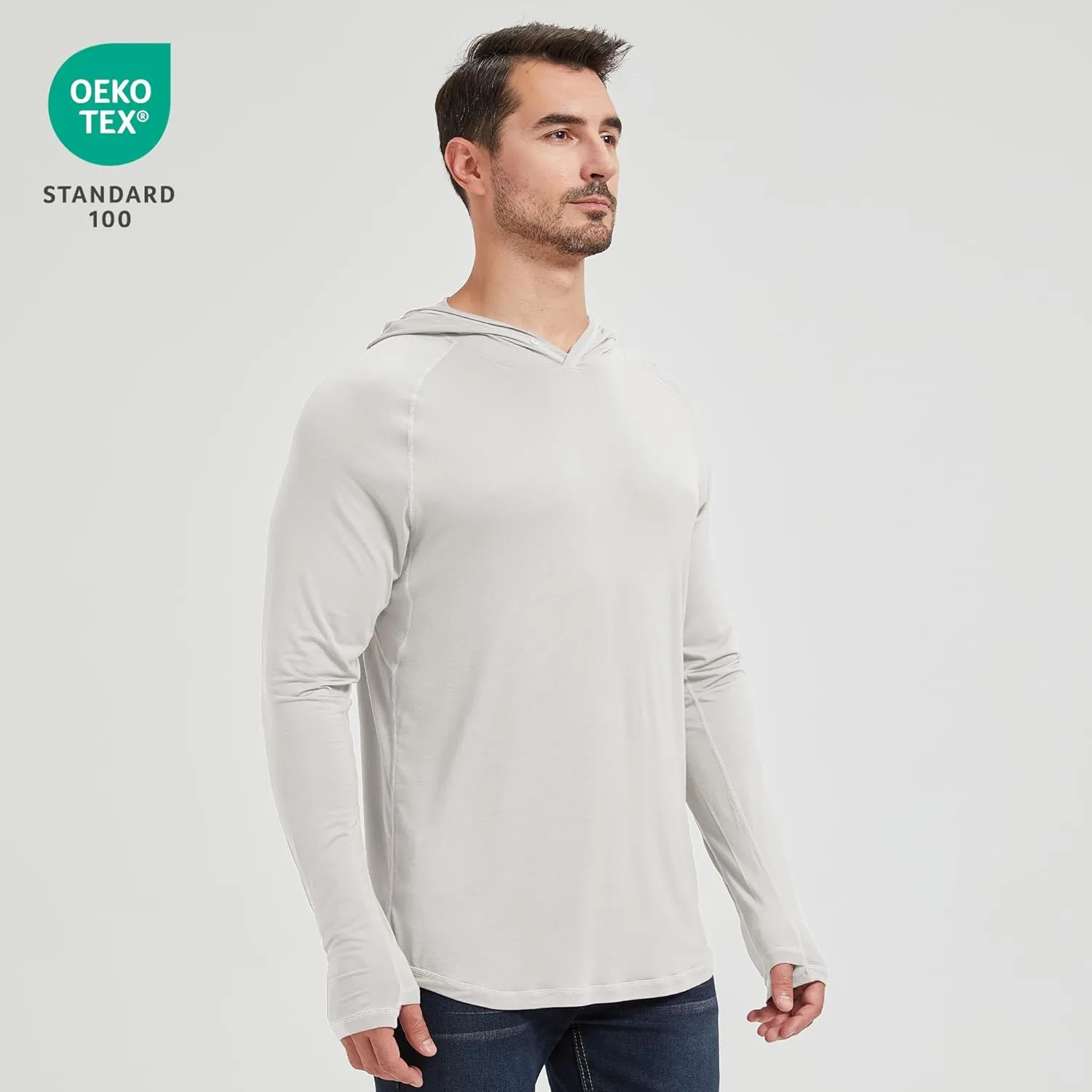 netdraw Men's Ultra-Soft Bamboo Viscose Hoodie Shirt UPF 50  Sun Protection Long Sleeve Lightweight UV Shirt