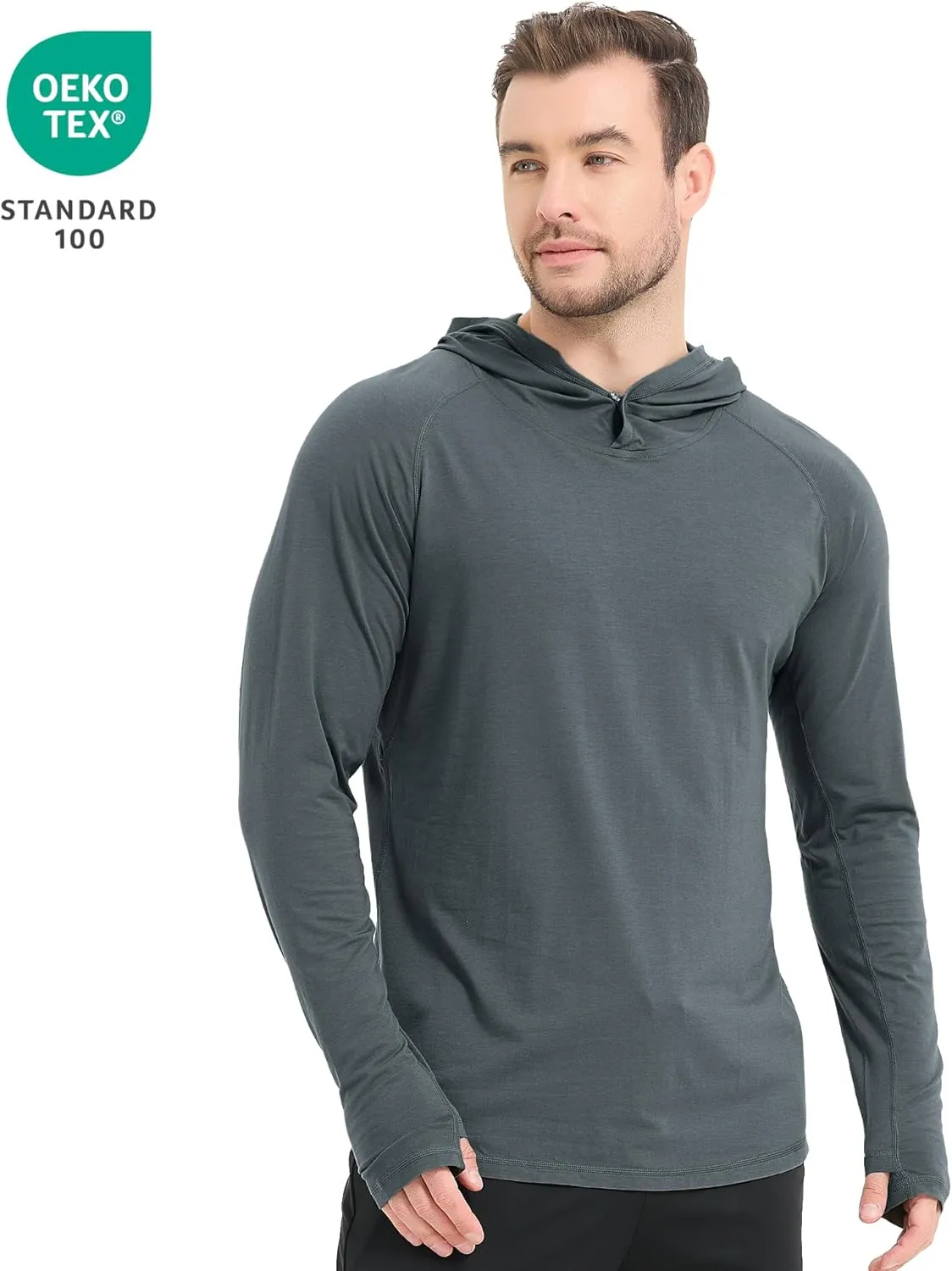 netdraw Men's Ultra-Soft Bamboo Viscose Hoodie Shirt UPF 50  Sun Protection Long Sleeve Lightweight UV Shirt