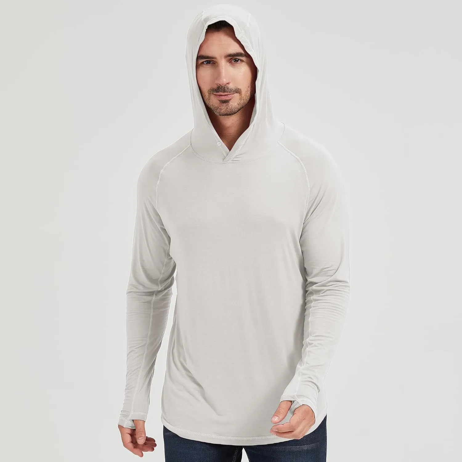 netdraw Men's Ultra-Soft Bamboo Viscose Hoodie Shirt UPF 50  Sun Protection Long Sleeve Lightweight UV Shirt