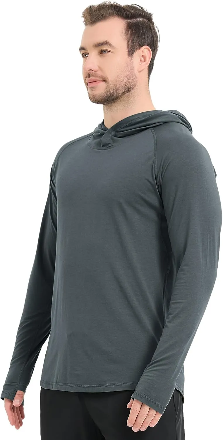 netdraw Men's Ultra-Soft Bamboo Viscose Hoodie Shirt UPF 50  Sun Protection Long Sleeve Lightweight UV Shirt