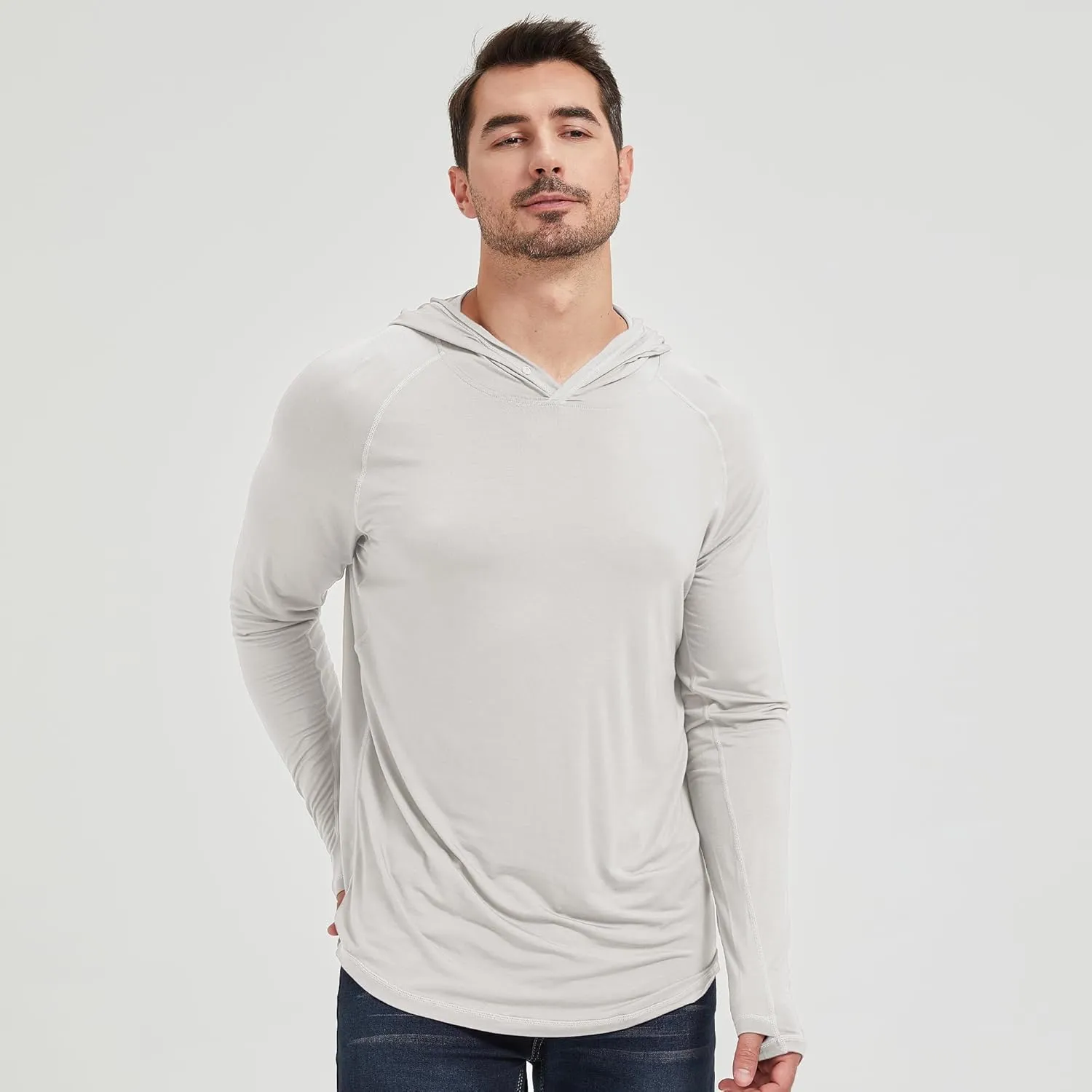 netdraw Men's Ultra-Soft Bamboo Viscose Hoodie Shirt UPF 50  Sun Protection Long Sleeve Lightweight UV Shirt