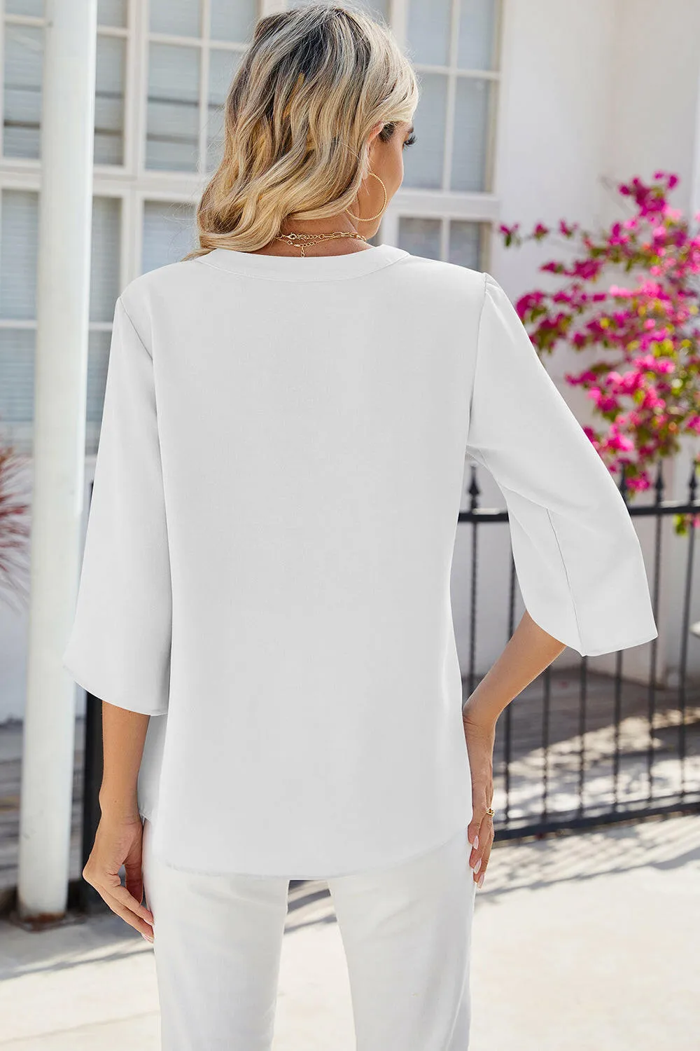 Notched Half Button Blouse