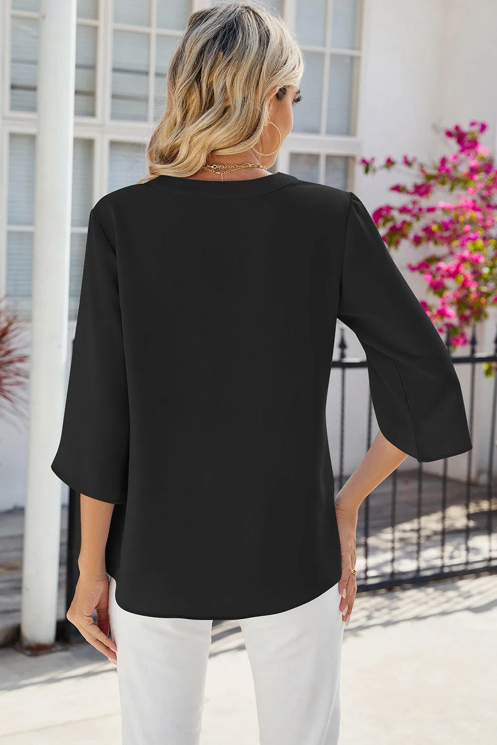 Notched Half Button Blouse