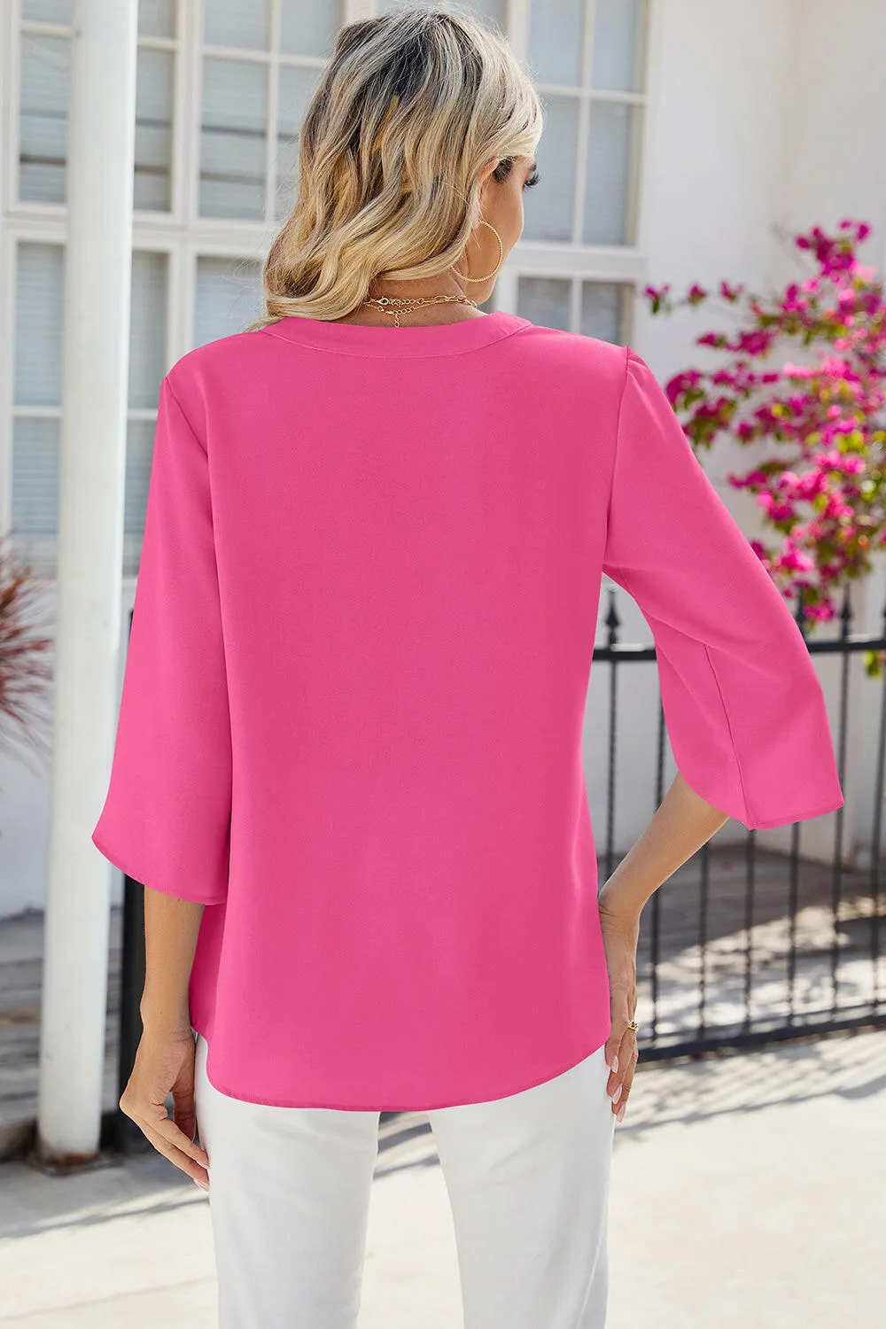 Notched Half Button Blouse