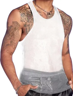 Panegy Men's Sheer Mesh See Through Tshirt Workout Gym Muscle Shirts Party Club Rave Disco Tank Top Tee