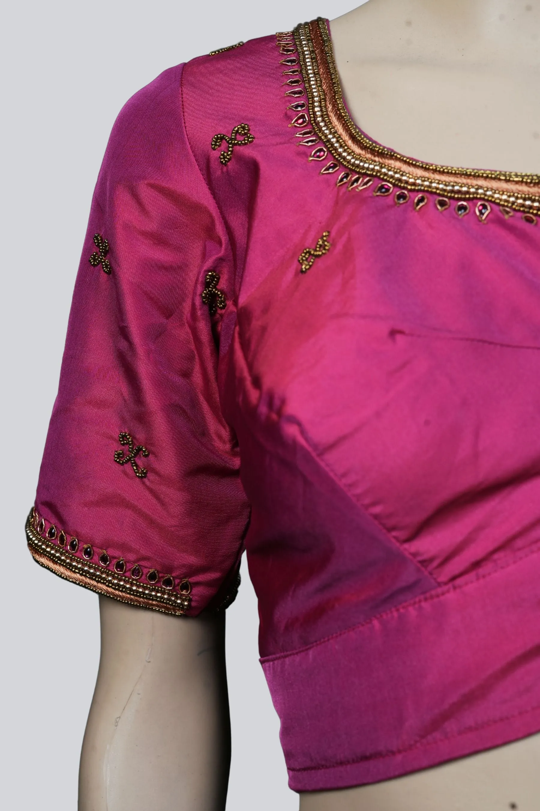 Pink Elegance: Beautiful Aari Work Blouse at JCSFashions