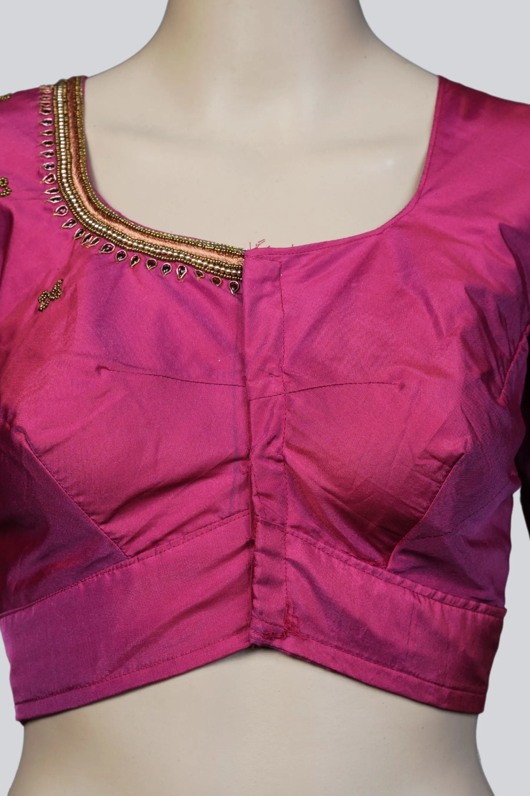 Pink Elegance: Beautiful Aari Work Blouse at JCSFashions