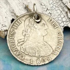 Pirate Chic Silver 4 Reale Spanish Portrait Dollar Dated 1808 the Legendary Piece of 8 Pendant | Artifact #8882